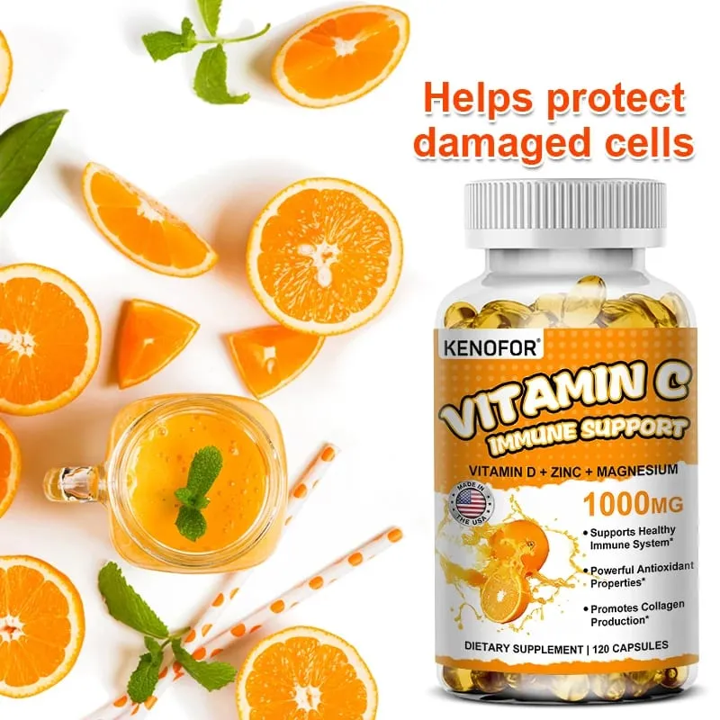 Vitamin C Capsules Antioxidant Support Immune System Cellular Energy Production Skin Brightening & Collagen Synthesis