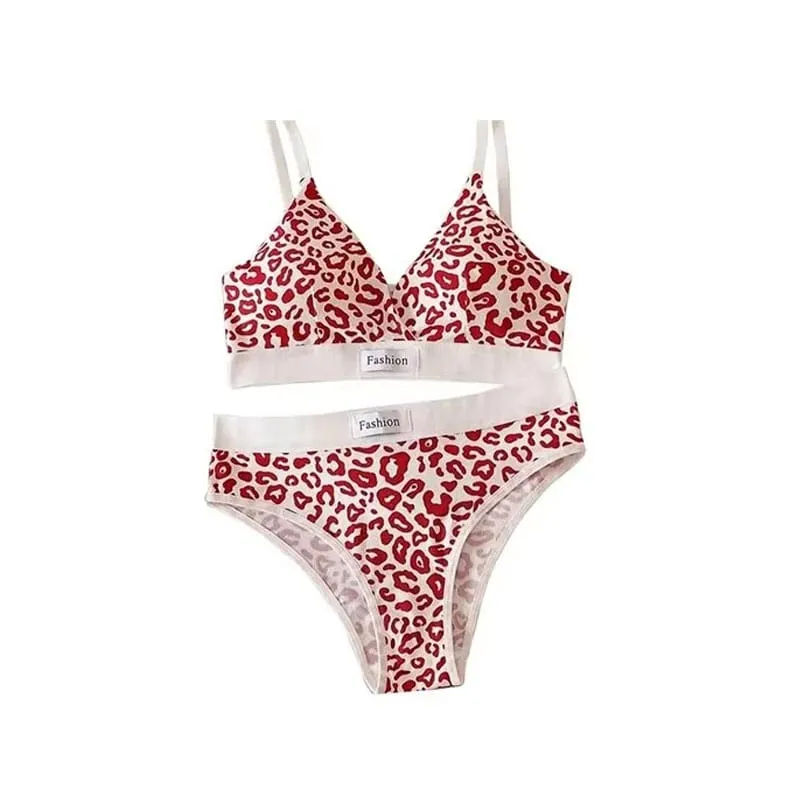 1/2/3set Women V-Neck Bra And Panties Set Low Waist Panties Female Sexy Lingerie Set Leopard Print Cotton Bra Sport Underwear
