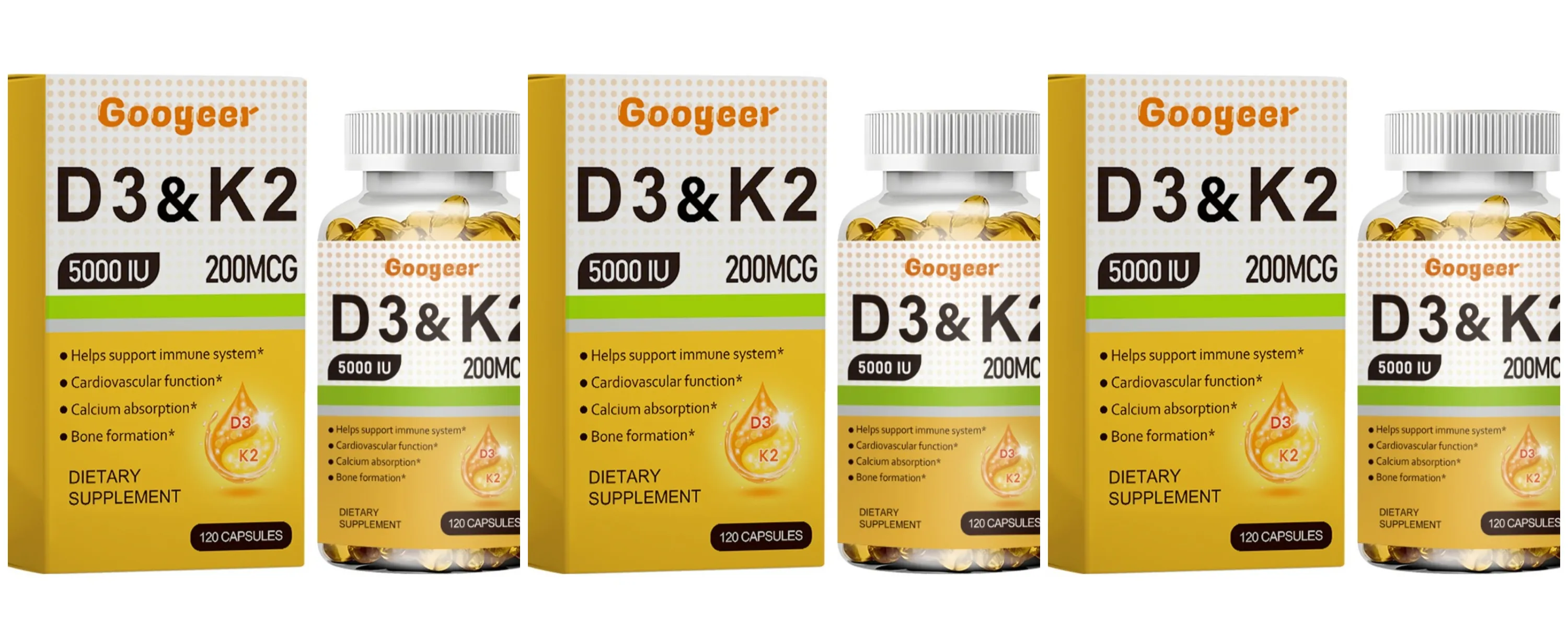 Googeer Vitamin D3 K2 Capsules 5000 IU D3 and 200 mcg K2 for Bone Health and Immune Support Dietary Supplement 120 Capsules — image 7