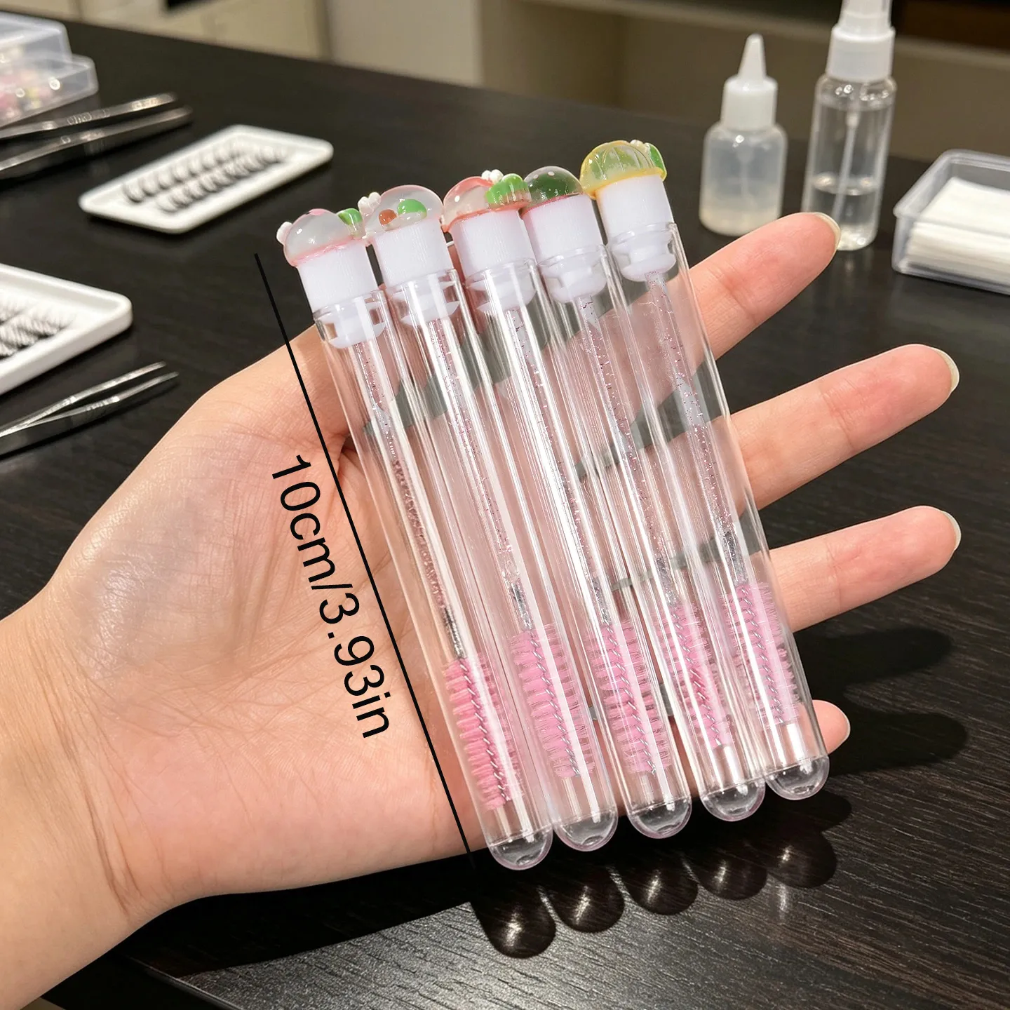 10Pcs Reusable Eyelash Brushes with Tube Cute Fruit Mascara Wands for Lash Extensions Kawaii Brow Spoolies Makeup Tool Set Gift