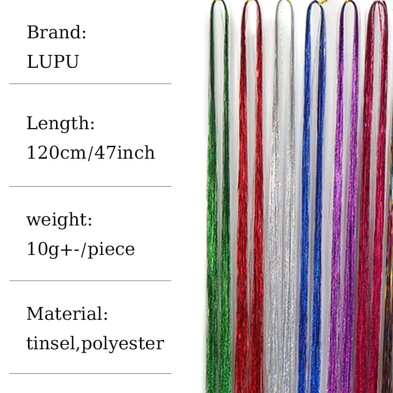 1PCS Sparkling Shiny Tinsel Hair 48inch Long Colored Hair Extensions Party Hightlights Women Hairpiece Halloween Christmas Use — image 3