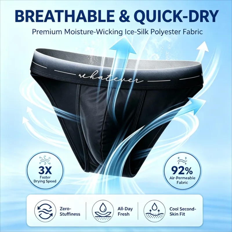 Trendy Men High Cut Ice Silk Briefs Printed Moisture Wicking Breathable Athletic Underpants Fit Bodybuilder Daily 1/3Pcs Set — image 3