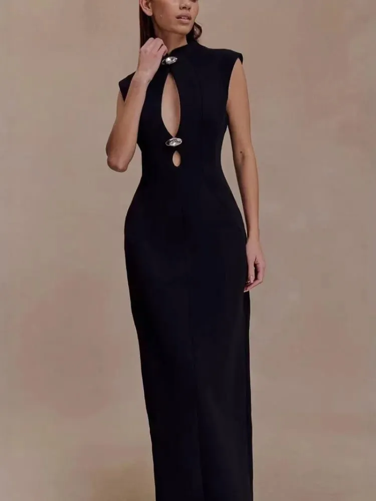 Women Solid Hollow Out Dresses Elegant Round Neck Full Sleeve Waisted Bodycon A-line Vestidos 2026 Lady Daily High Street Gowns — image 2