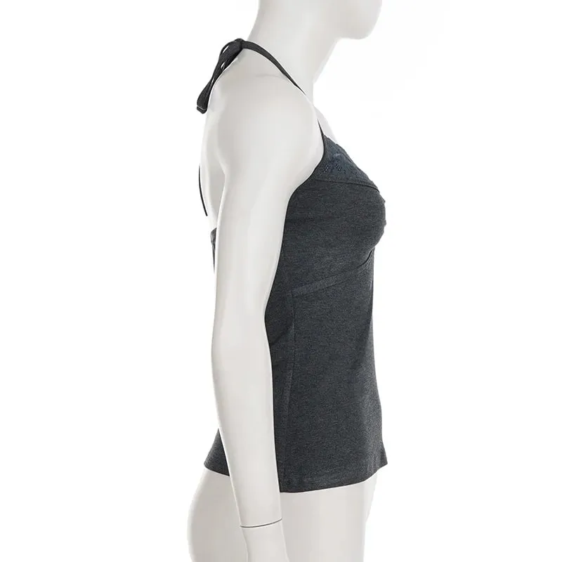 Sexy Lace Trim Slim Sleeveless Halter Crop Top Vintage Y2K Corset Tops Casual Basic Camis Women Summer Solid Vest 2026 — image 5