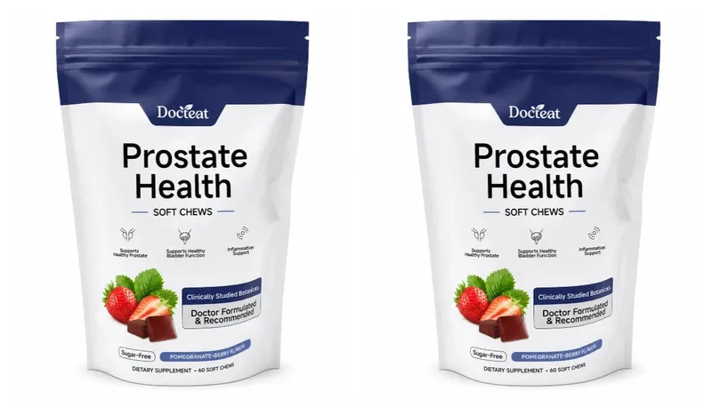 Docteat Měkké žvýkačky pro zdraví prostaty 60krát denně podpora s příchutí granátového jablka a bobulí bez cukru s extraktem z Reishi, zinkem a vitamínem C