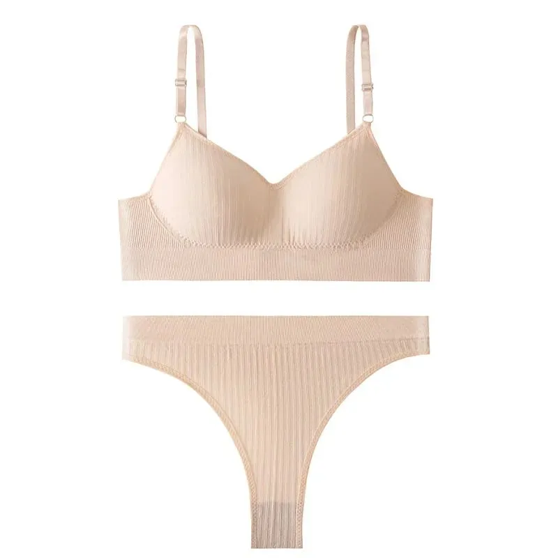 Women Seamless Bra Set High Waist Thong Panties Female Nonwire Brassiere Comfy Soft Sports Bras Underwear Set Sexy Lingerie Set