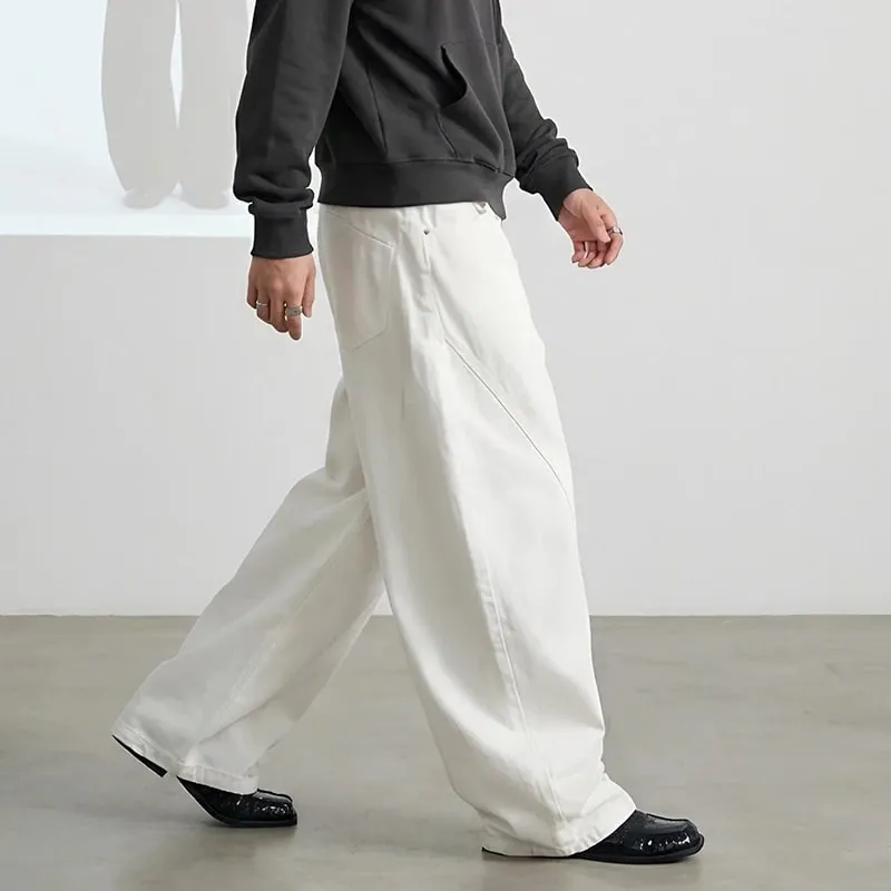 Spring American Style Double Waistband Deconstructed Men's Boot Cut White Jeans Trendy Loose Wide Leg Denim Pants 9X2187