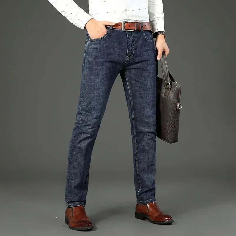 2-piece Set 2025 New WhinLEE Black and Blue Business Elite Jeans Micro Elastic Straightleg Multicraft High-quality Denim Pants — image 5