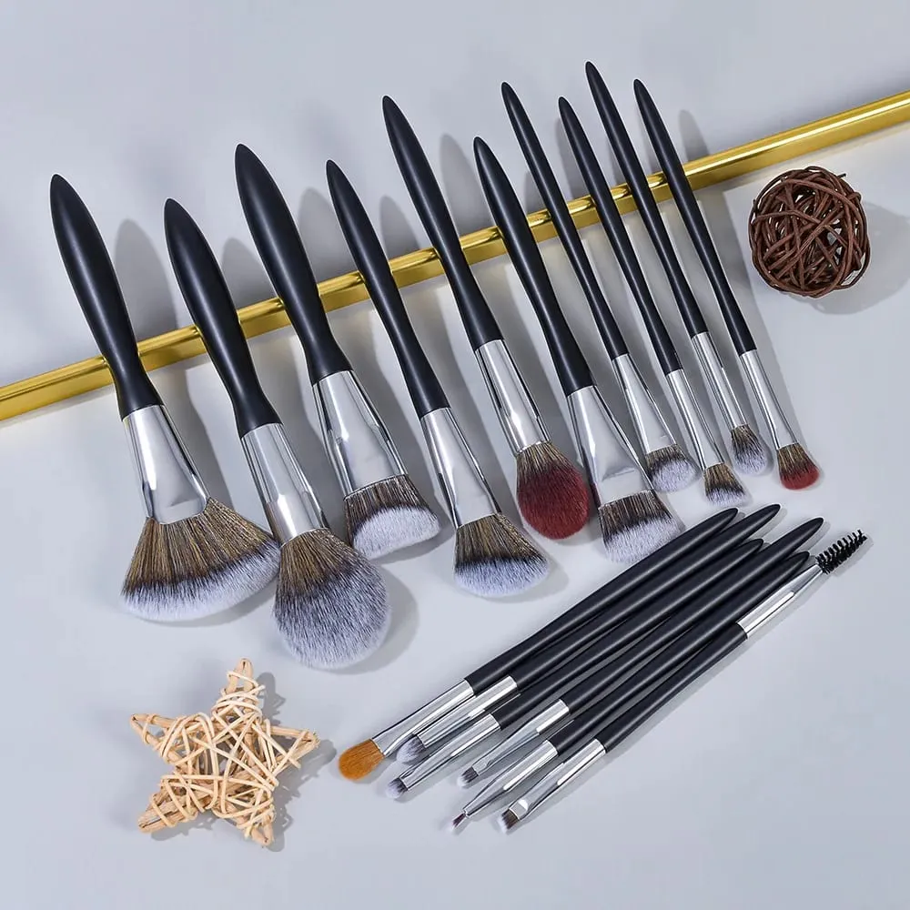Pinceaux de maquillage noirs marque privée poudre fond de teint Blush fard à paupières maquillage brosse ensemble cheveux naturels Brochas vente en gros 5 ensembles — image 4