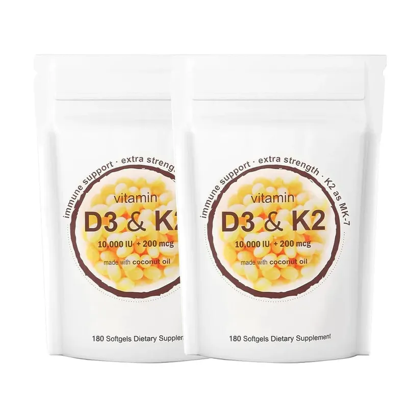 Vitamin D3 10 000iu + K2 MK7 200mcg Softgels | 2-in-1 Complex with Coconut Oil | Supports Heart Bone Teeth & Immune Health