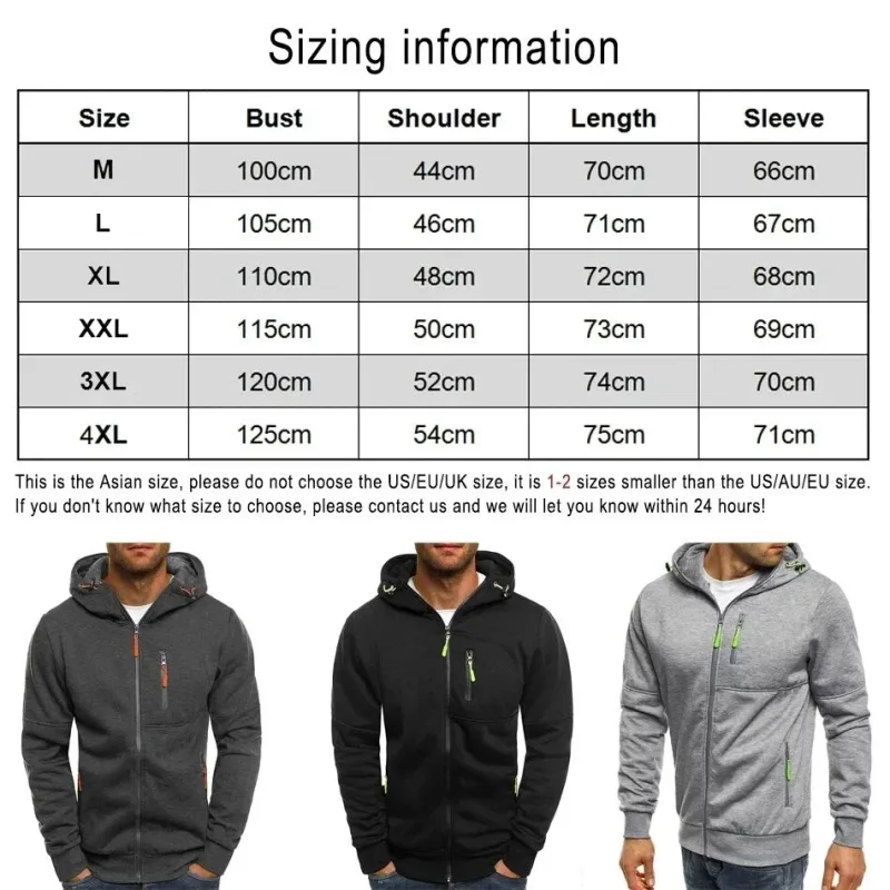 Men's Zipper Hooded Jacket with Pockets Customized Logo Image Text Casual Sports Streetwear Men's Casual Cardigan Fashionabl