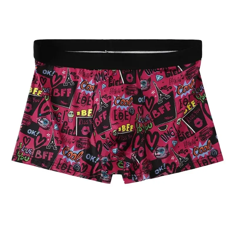 5PCS Random Men's Breathable Boxer Underwear with Colorful Graffiti Patterns Elastic Waistband Trendy and Fashionable Underwear