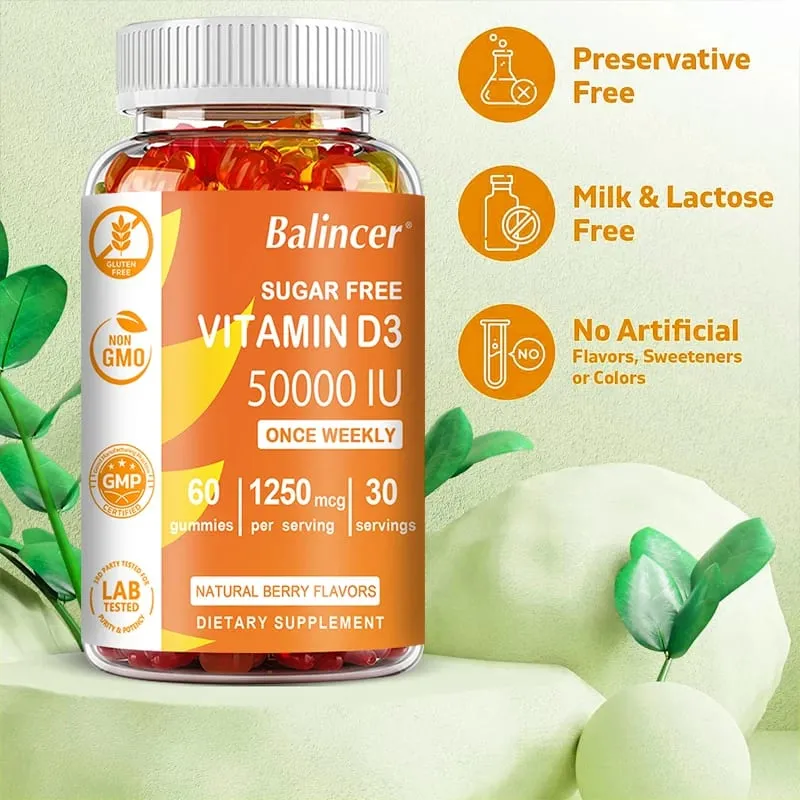 High Potency Vitamin D3 50 000 IU - Immune Support Bone Teeth Heart and Nerve Health Antioxidant - Gluten-Free Non-GMO