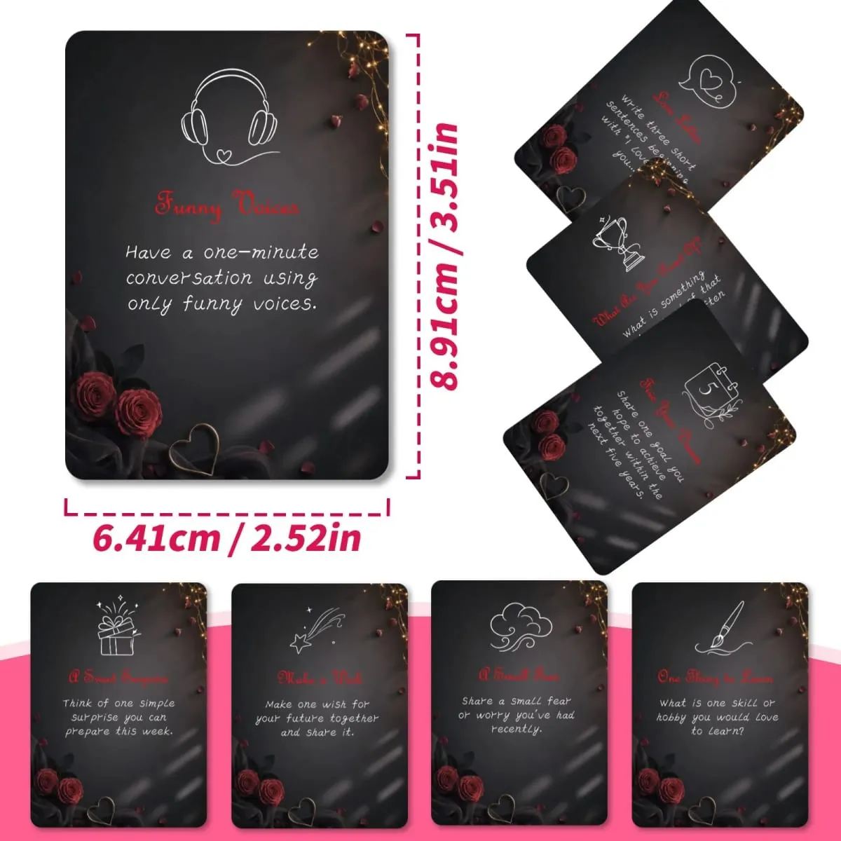 50Pcs Romantic Couple Challenge Cards Black Rose Design Interactive Communication Dating Game Cards for Couples Night