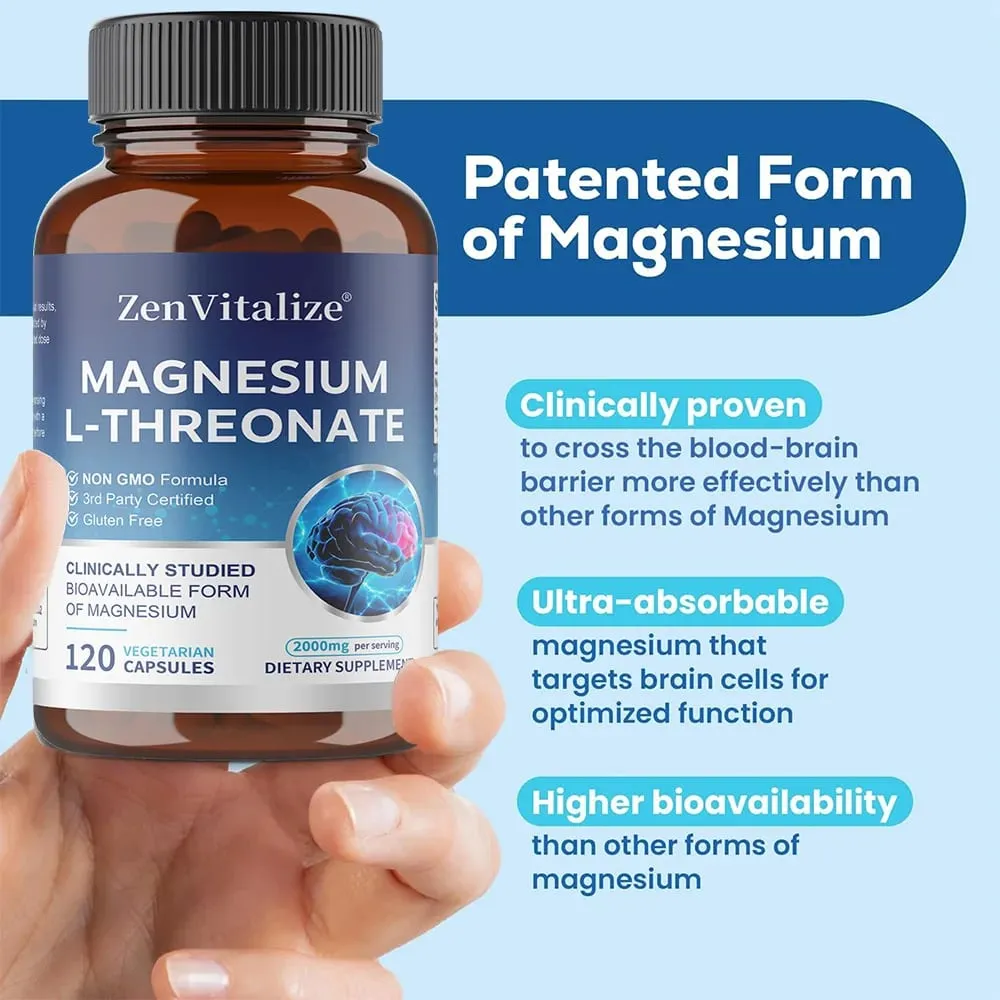 Magnesium L-Threonate Capsules Brain Focus Memory Nerve Health Muscle Strength Sleep Quality & Stress Relief Support