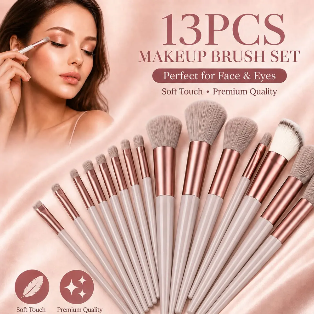 13Pcs Makeup Brush Set Soft Face & Eye Makeup Brushes for Foundation Powder Blush Concealer & Eyeshadow