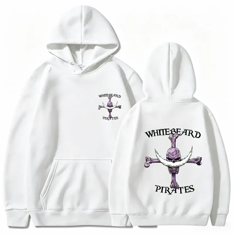 One Piece Whitebeard Pirates Hoodie, Print Pullover Sweatshirt, Whitebeard Jolly Roger Anime Graphic Streetwear Hooded Top