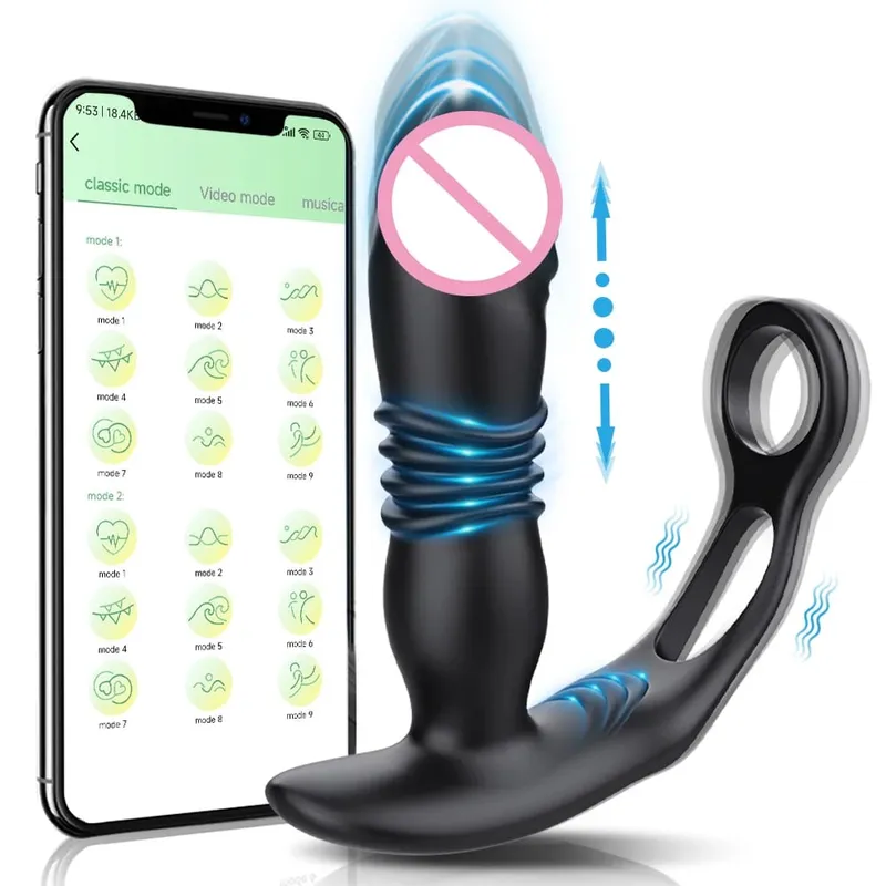 APP Control Thrusting Prostate Massager for Men Telescopic Anal Vibrator for Gay Butt Plug Cock Ring Adult Goods Sex Toy for Men — image 12