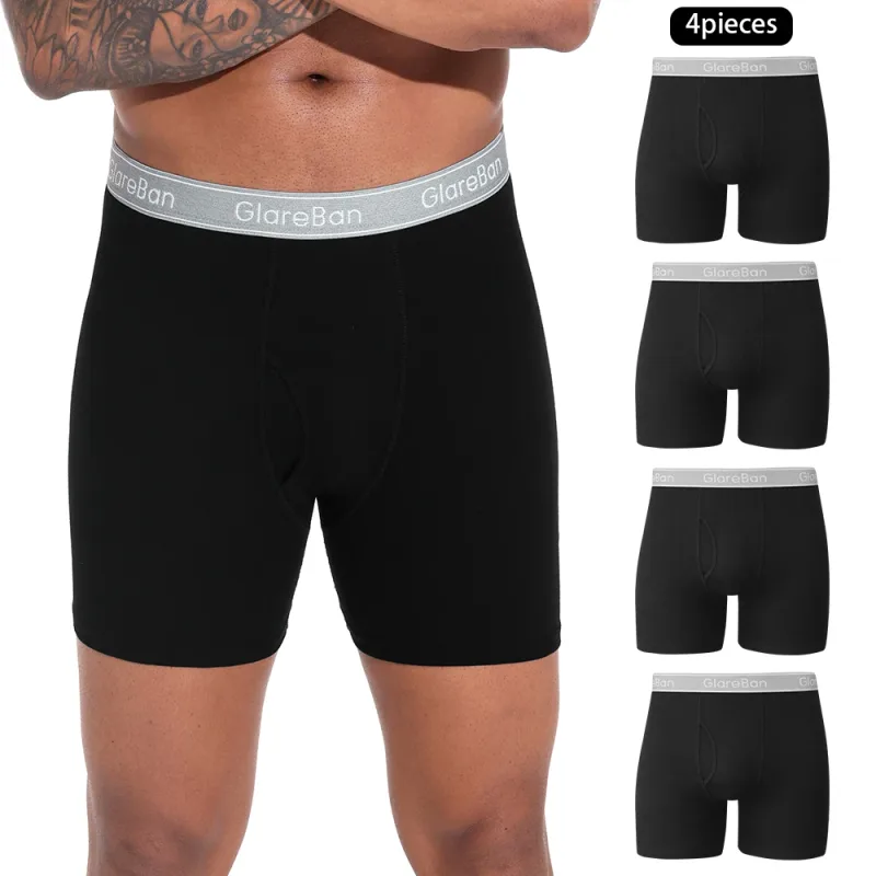 4 pièces noir longue jambe 100% coton Boxer pour hommes nouveaux sous-vêtements hommes marque culottes et caleçons pour Homme Shorts boîte Slip slips
