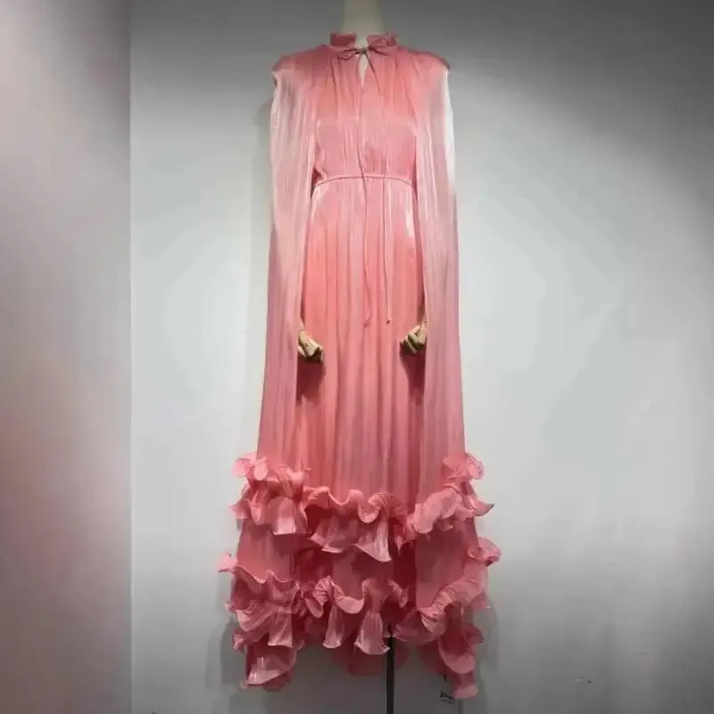 Commuting Style V-neck Cape Style Black Fungus Edge Double-layer Hem Dresses For Women 2026 Autumn New — image 12