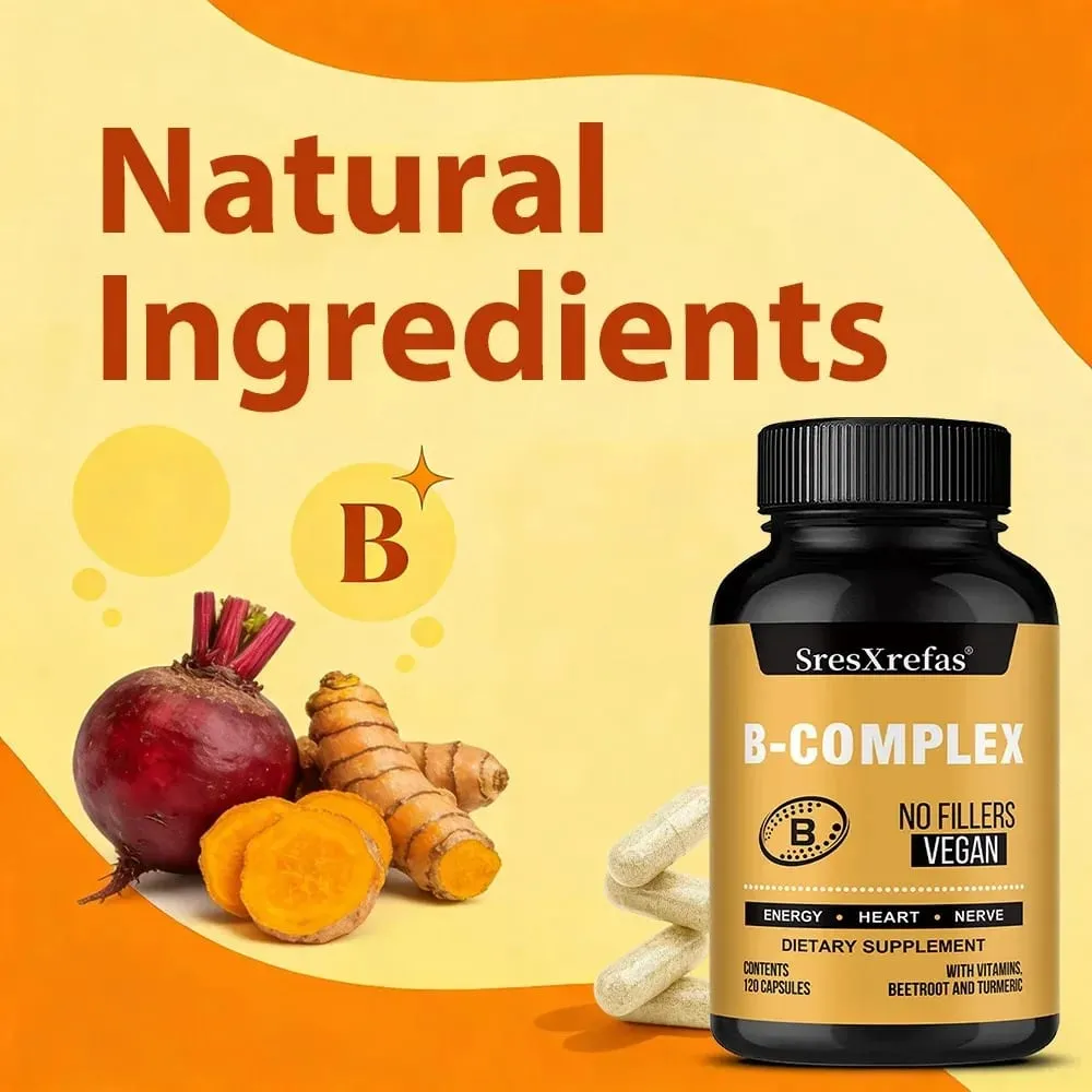 B Vitamin Supplements - with B12 for Mood Brain Nervous System Energy Metabolism Relieve Fatigue Heart Health