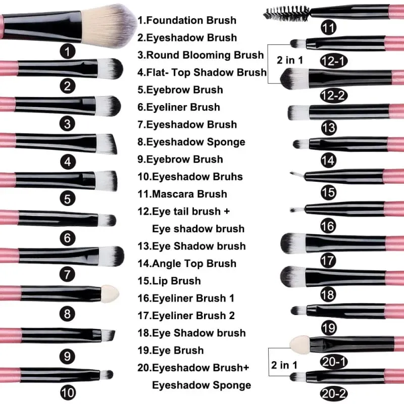 20Pcs Makeup Brush Set Eyeliner Blending Cheeks Eye Cosmetic Foundation Brushes Professional Complete Set for Face Eyeshadow