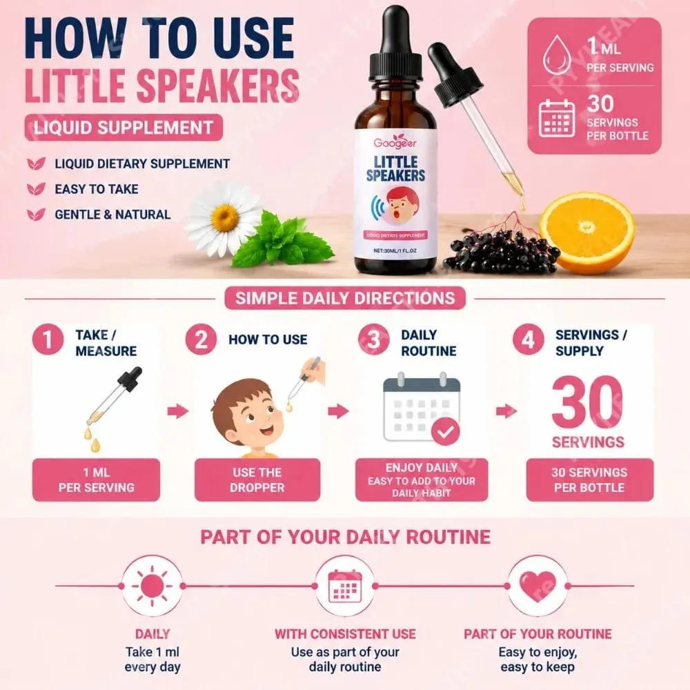 Googeer Little Speakers Liquid Supplement Vitamin B12 D3 Zeolite For Verbal Expression Language & Focus Support Kids 30ml
