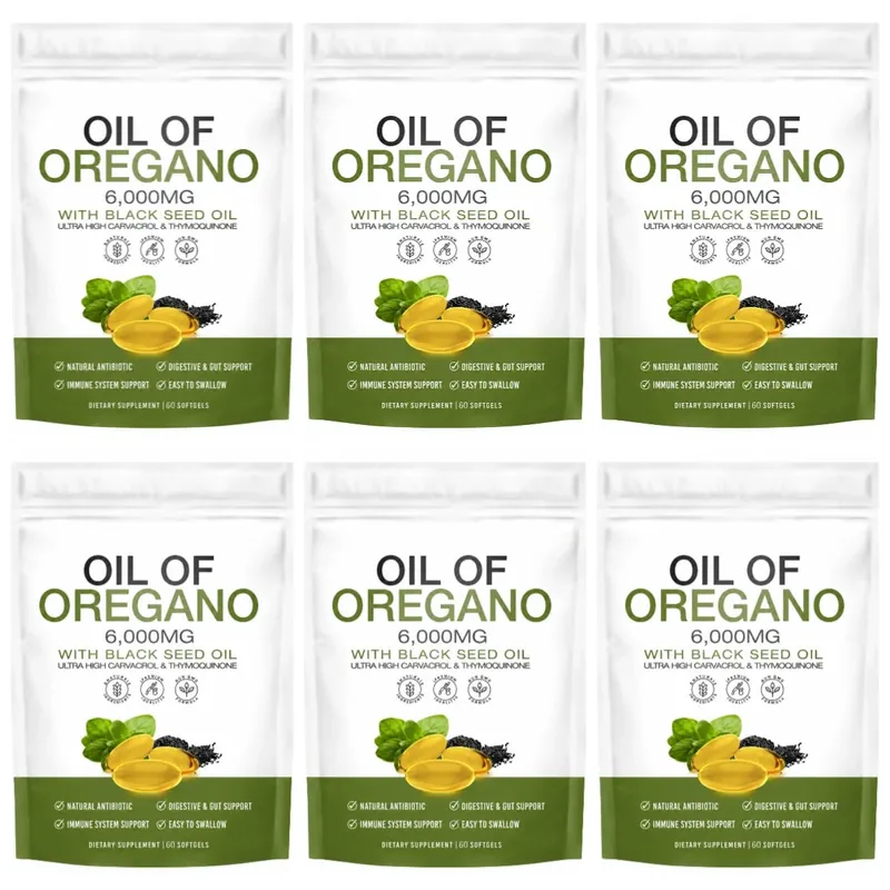 Oil of Oregano Softgels with Black Seed Oil 6000mg Carvacrol Thymoquinone For Immune Gut Digestive Support Adult 60 Softgels