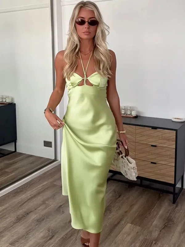 Chic Deep V-neck Slim Fit Long Dress Women Casual Solid Spaghetti Straps Sling Dresses 2026 Lady Elegant Party Evening Wear New