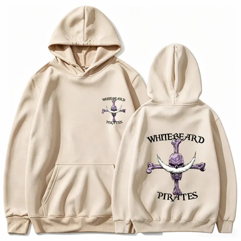 One Piece Whitebeard Pirates Hoodie, Print Pullover Sweatshirt, Whitebeard Jolly Roger Anime Graphic Streetwear Hooded Top