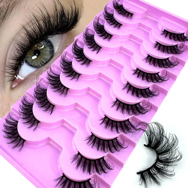 Demi-Cils 10 paires Demi-Cils doux naturel Cils yeux de chat outil de maquillage Faux Cils Extension moelleux Faux Cils