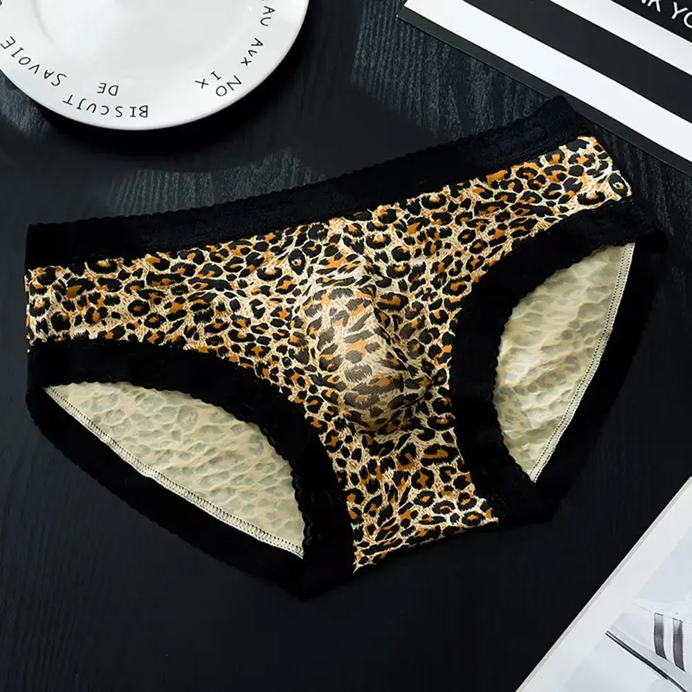Men's French Lace Briefs Sexy 3D U Convex Pouch Underpant Summer Thin Ice Silk Breathable Underwear Low-rise See Through Panties — image 7