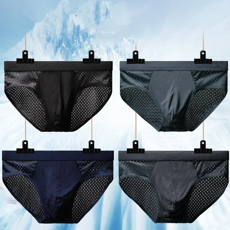 Calzoncillos de seda de hielo para hombre, ropa interior transpirable, fibra de carbono de bambú, ropa interior hueca cómoda antibacteriana, pantalones fríos