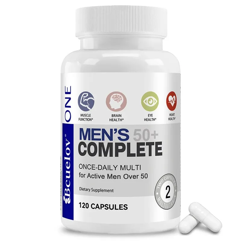 Men's 50+ Daily Super Multivitamin High Potency Formula for Brain Eye & Heart Health Vitamins A C D E K B1 to B12 Gluten Free