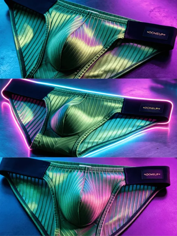3PCS Men's Low Rise Briefs Satin Vertical Texture 3D Pouch Color Block Wide Waistband Breathable Trendy Underwear Multi Colors
