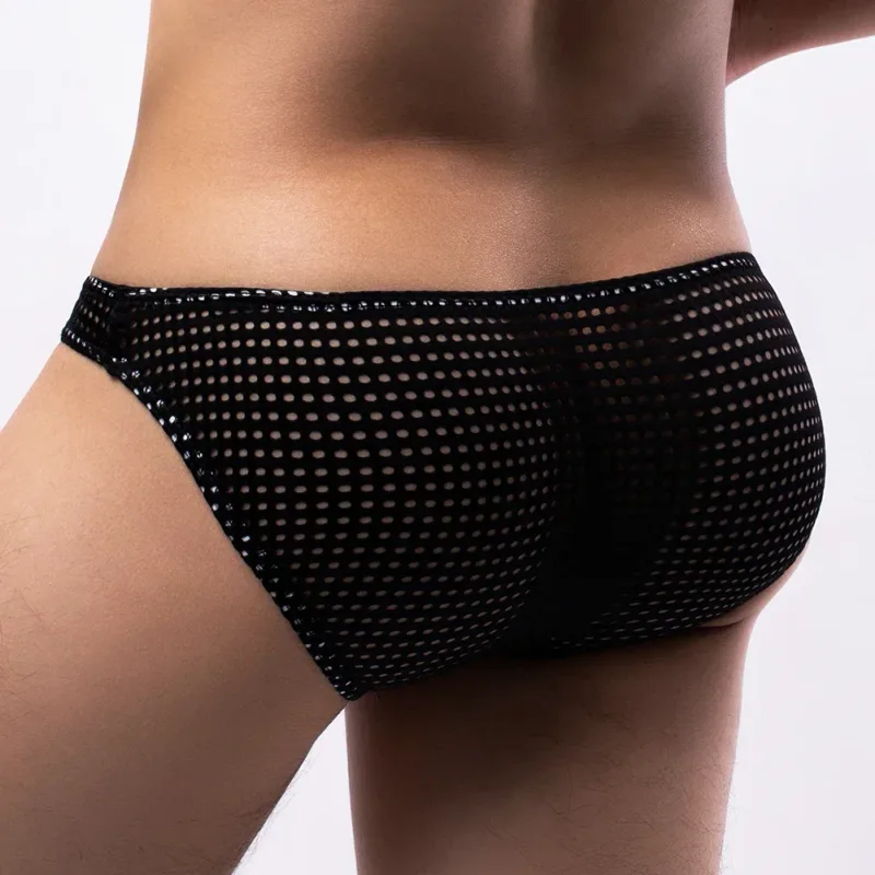 Men Briefs Summer Breathable Holes Underwear U Convex Thin Low Waist Briefs Slip Underpants Calzoncillos