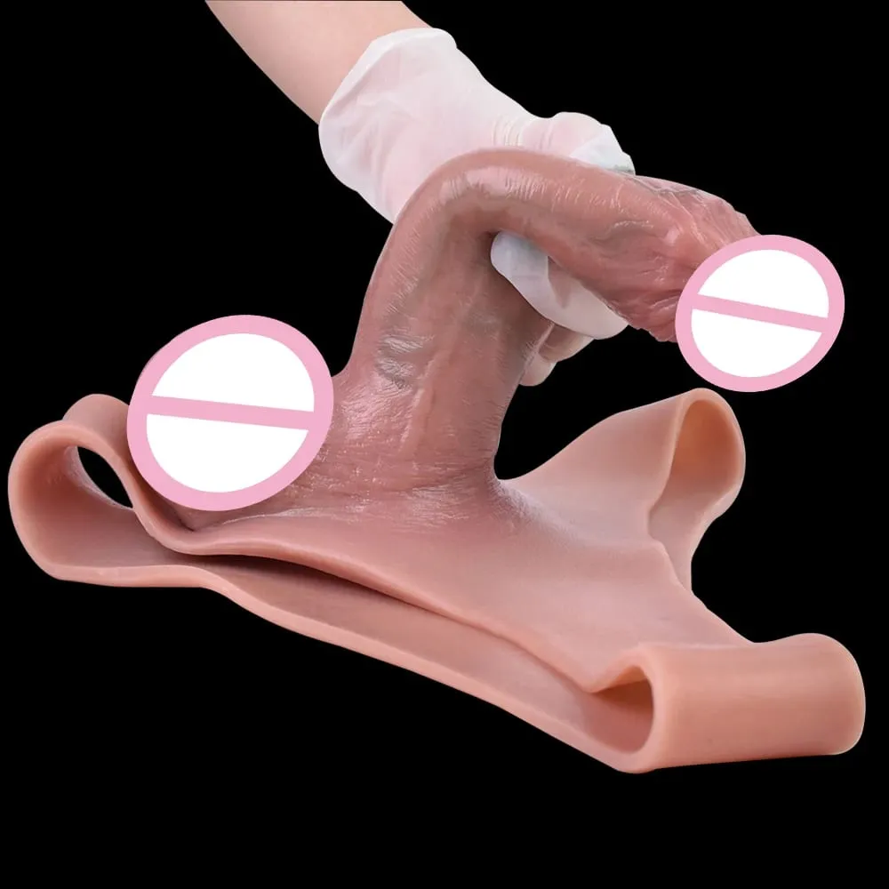 Silicone Briefs Wearable Hollow Dildo Panties Strapon Penis Sleeve Pants Male Dick Extender Sex Toys For Adult Sexy Tools