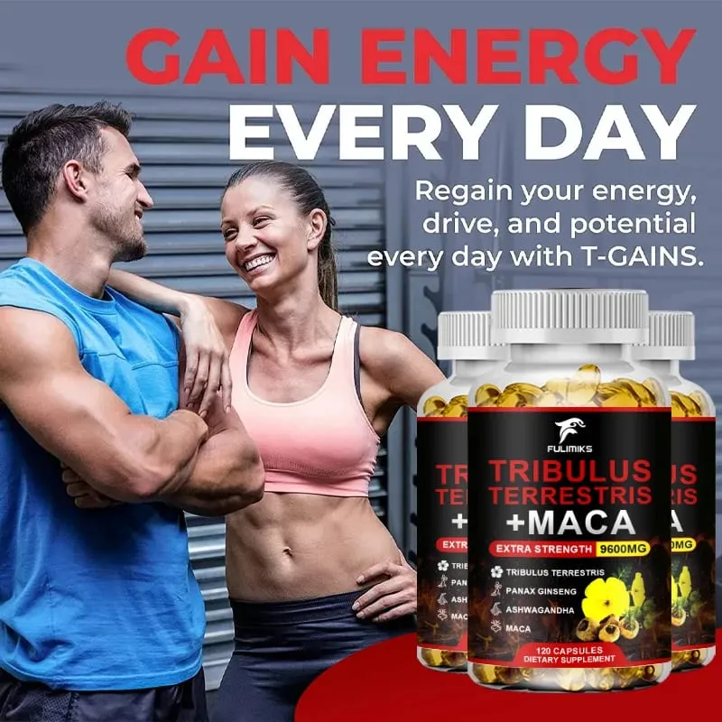 Tribulus Terrestris + Maca Capsules 9600MG with Ginseng & Ashwagandha Supports Energy Stamina & Muscle Performance