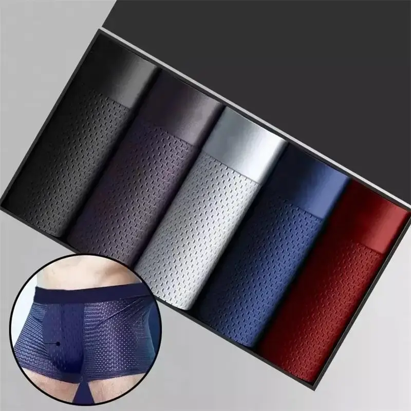5pcs Men's Underwear Ice Silk Mesh Men Boxer Shorts Plus Size Panties Sexy Men Boxer Summer Breathable Light Thin Underpants