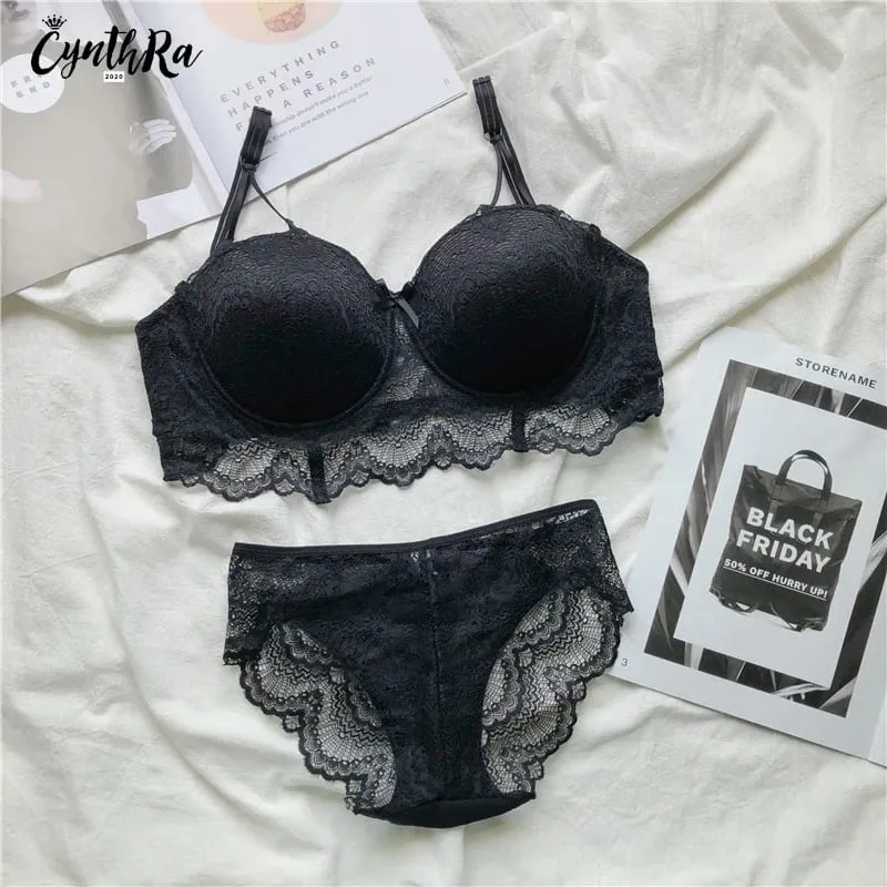 Plus Size Push Up Bra Set Sexy Lace Underwear Adjustable Comfort Thin Soft Breathable Lingerie For Women