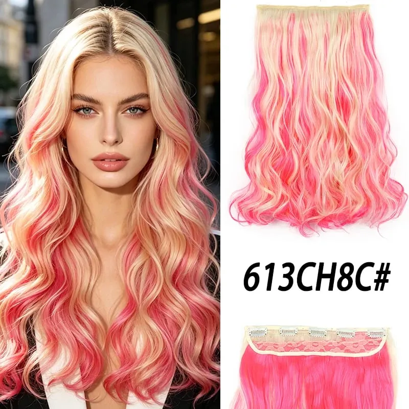 18Inch Synthetic Long Curly Hair Extension One Piece Highlight Rainbow Clip In Hair Extensions Fashion Hairpiece for Women — image 14
