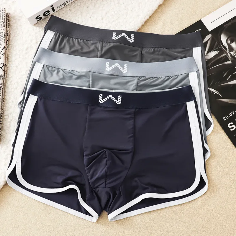 Caleçons en soie glacée pour hommes, 3 pièces/paquet, maille antibactérienne respirante, culotte à grande poche, taille haute élastique, Boxer pour hommes
