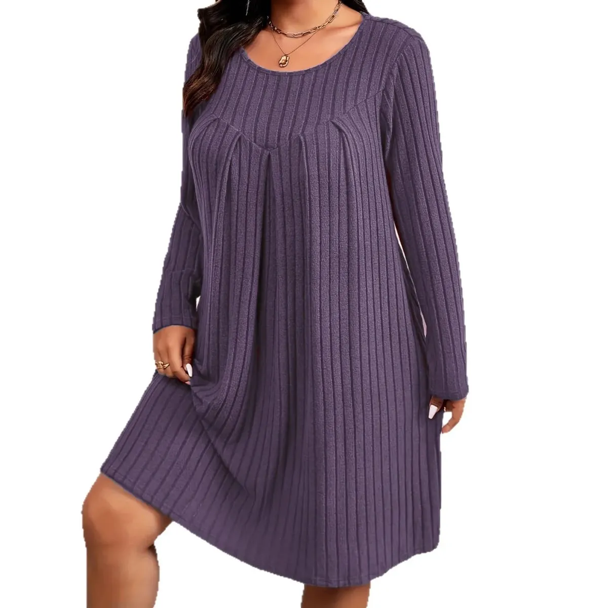 2025 Autumn/Winter Dress Women Fashion Plus Size Long Sleeve Dresses Casual Patchwork Loose Knitted Dress For Women Clothing 5XL