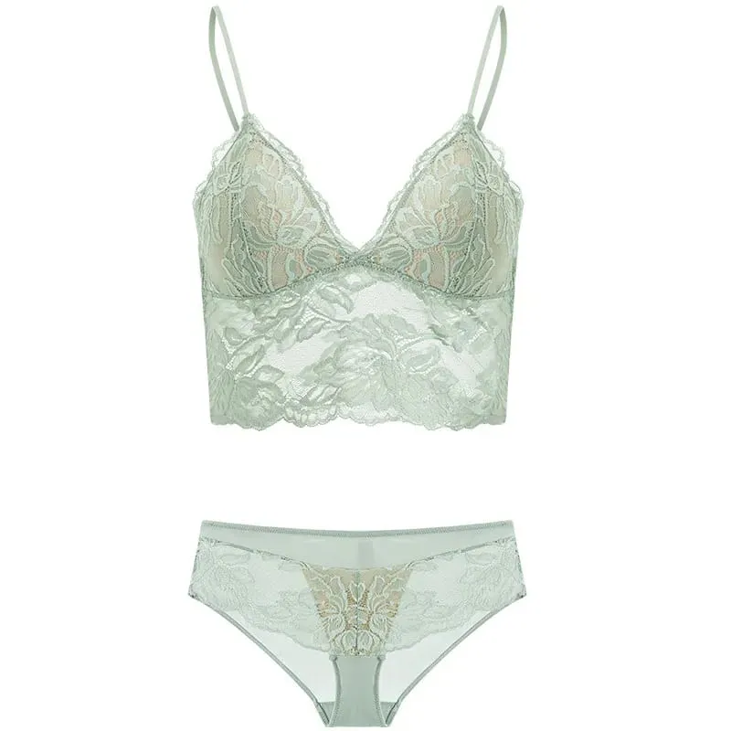 Women's French Thin Lace Wireless Set Strapless Triangle Cup Slim Invisible Bra Perfect for Big Bust To Look Smaller Daily S-xl