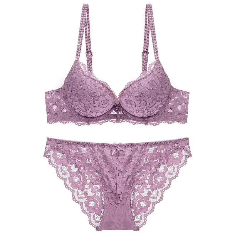 Fashion Mesh Lace Flower Bra Low Waist Bowknot Push Up Bra Women Lingerie Non Slip Bra Panties Set Girl — image 11