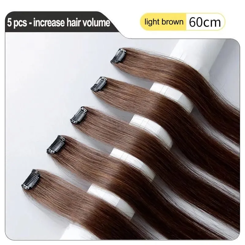 24 Inch Hair Extensions Black Straight Length Synthetic Hair Clips Party Highlights Women's Styling Hair Patches (5pcs in Blac