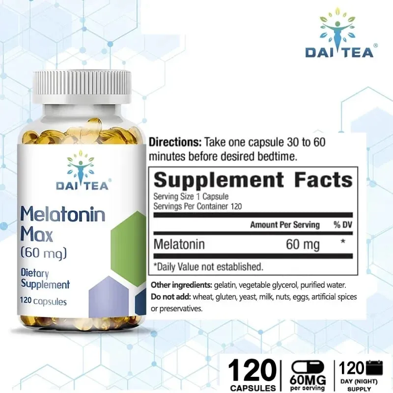 Melatonin MAX (60 Mg) Quick Dissolve Capsules - Fall Asleep Faster Promote Deep Sleep and Rest Easy To Take Immune Health