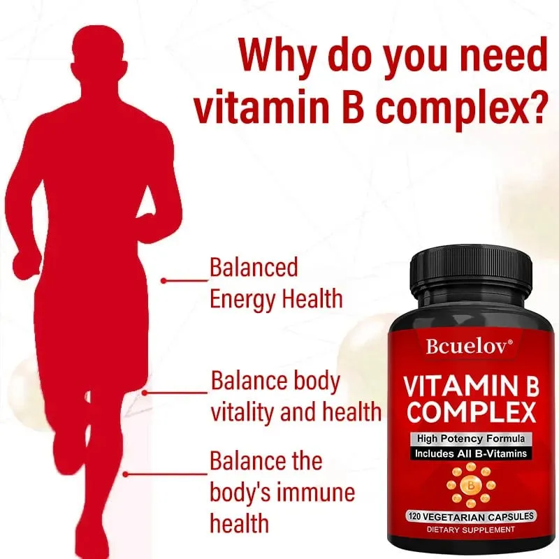 B komplex vitaminok – minden B-vitamin, beleértve a B12 B1 B2 B3 B5 B6 B7 B9 folsavat – Támogatja az egészséges energiaanyagcserét