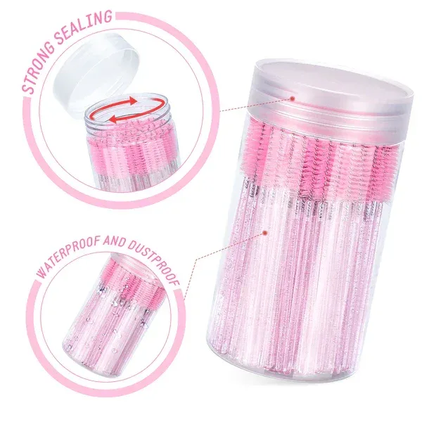 50Pcs Disposable Mascara Wands Eyebrow Spoolies Brush for Eyelash Extensions Lash Brushes with Container