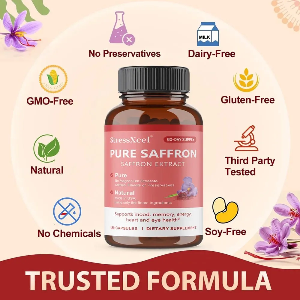 Saffron Supplement Protects Eye Health Improves Dull Skin Tone Promotes Blood Circulation and Boosts Metabolism
